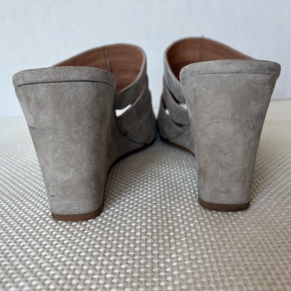 Halogen Size 8 Taupe Grey Suede Leather Slide On Wedge Shoes Heels - Picture 5 of 8